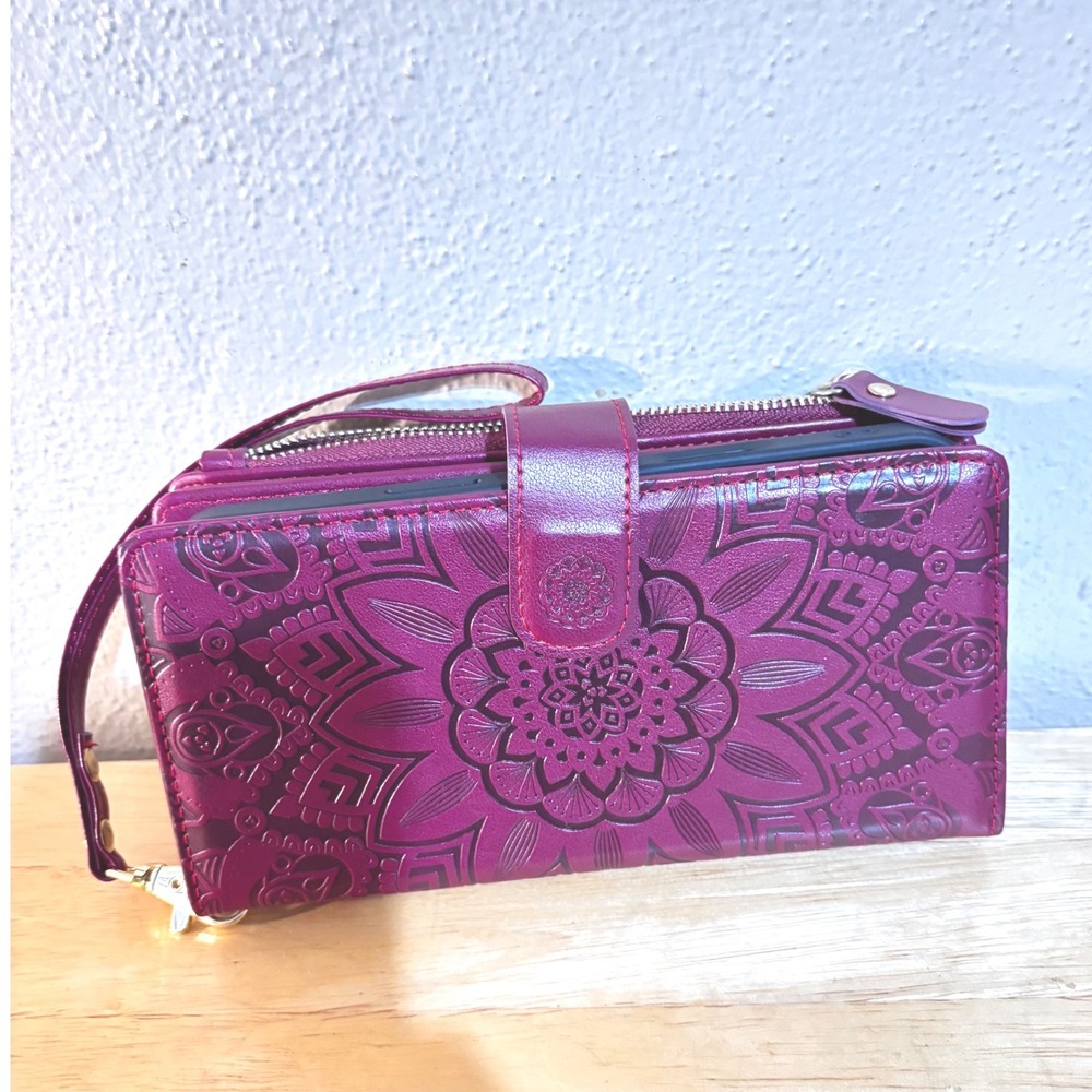 Mandala Phone Wallet Case Womens OS Plum Purple Like New Embossed Wristlet
